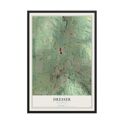 Map of Dresser, Wisconsin, 12 x 18 inch print in a black wood frame
