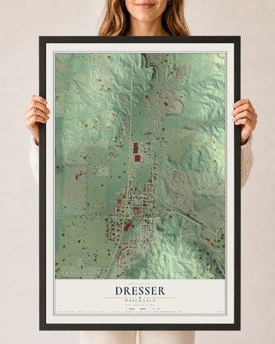 Map of Dresser, Wisconsin, 24 x 36 inch print in a black wood frame