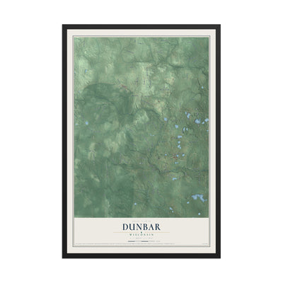 Map of Dunbar, Wisconsin, 12 x 18 inch print in a black wood frame