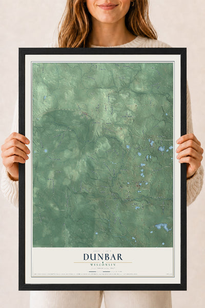 Map of Dunbar, Wisconsin, 18 x 24 inch print in a black wood frame