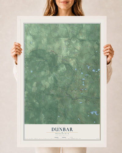 Map of Dunbar, Wisconsin, 24 x 36 inch print in a white wood frame