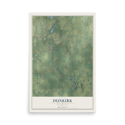 Map of Dunkirk, Wisconsin, 12 x 18 inch unframed archival matte print