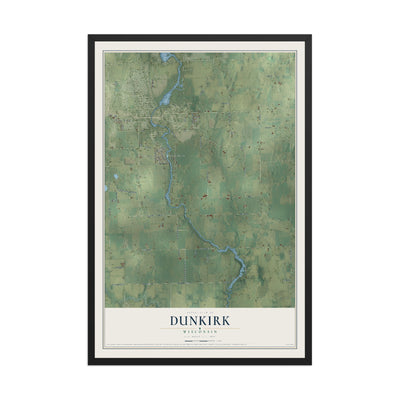 Map of Dunkirk, Wisconsin, 12 x 18 inch print in a black wood frame