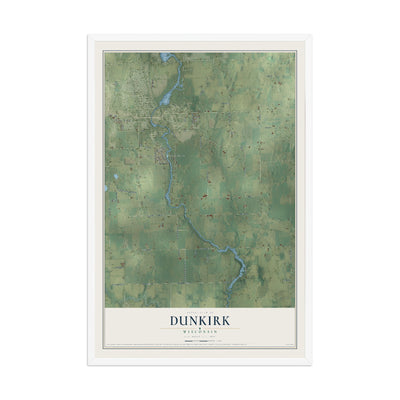 Map of Dunkirk, Wisconsin, 12 x 18 inch print in a white wood frame