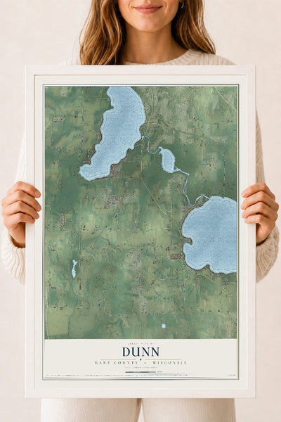 Map of Dunn, Dane County, Wisconsin, 18 x 24 inch print in a white wood frame