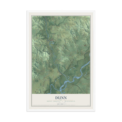 Map of Dunn, Dunn County, Wisconsin, 12 x 18 inch print in a white wood frame