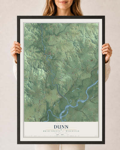 Map of Dunn, Dunn County, Wisconsin, 24 x 36 inch print in a black wood frame