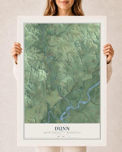 Map of Dunn, Dunn County, Wisconsin, 24 x 36 inch print in a white wood frame