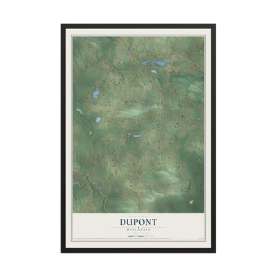 Map of Dupont, Wisconsin, 12 x 18 inch print in a black wood frame