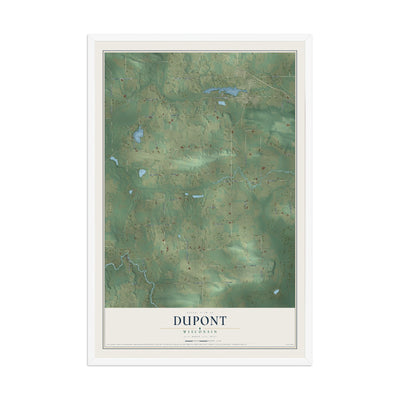 Map of Dupont, Wisconsin, 12 x 18 inch print in a white wood frame