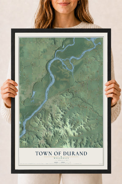 Map of the Town of Durand, Wisconsin, 18 x 24 inch print in a black wood frame