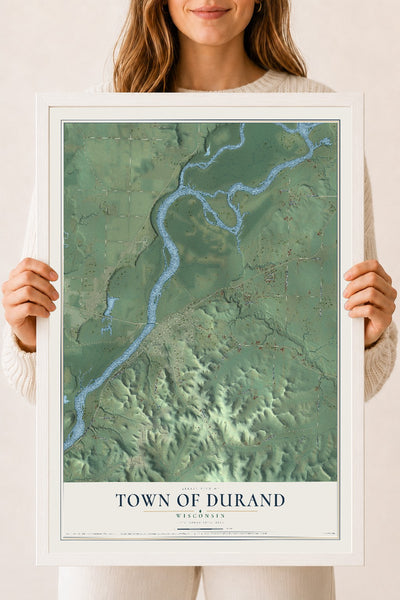 Map of the Town of Durand, Wisconsin, 18 x 24 inch print in a white wood frame