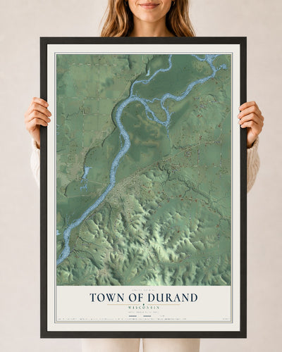 Map of the Town of Durand, Wisconsin, 24 x 36 inch print in a black wood frame