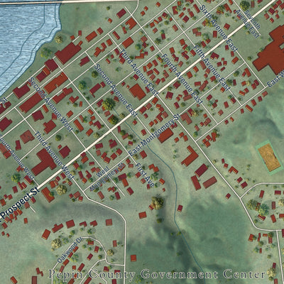 Close-up of the map of Durand, Wisconsin print showing street and building detail