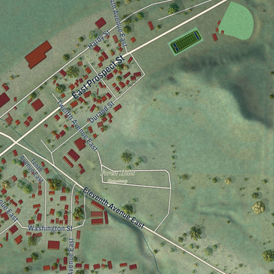 Second close-up of the map of Durand, Wisconsin print showing more streets and buildings