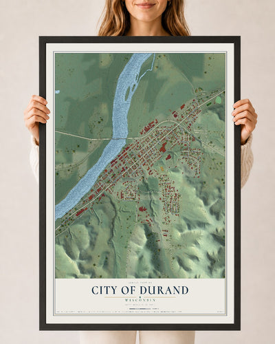 Map of Durand, Wisconsin, 24 x 36 inch print in a black wood frame