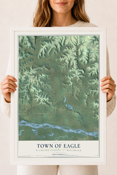 Map of the Town of Eagle, Richland County, Wisconsin, 18 x 24 inch print in a white wood frame