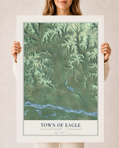 Map of the Town of Eagle, Richland County, Wisconsin, 24 x 36 inch print in a white wood frame