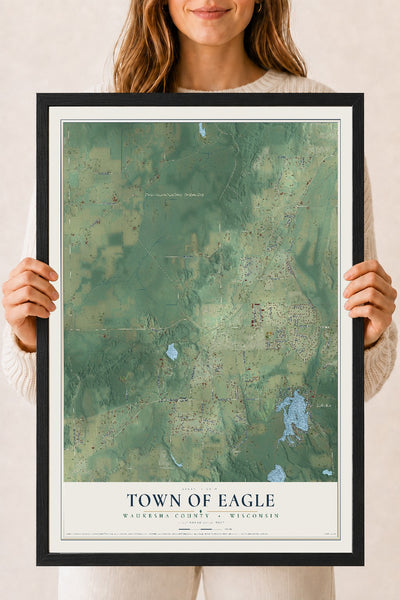Map of the Town of Eagle, Waukesha County, Wisconsin, 18 x 24 inch print in a black wood frame