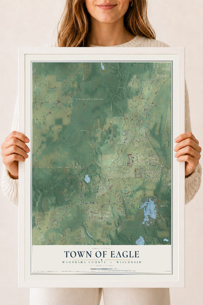 Map of the Town of Eagle, Waukesha County, Wisconsin, 18 x 24 inch print in a white wood frame