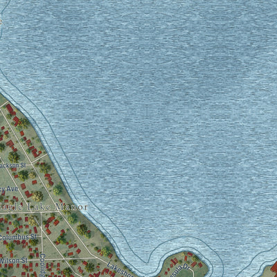 Close-up of the map of Eagle Lake, Wisconsin print showing street and building detail