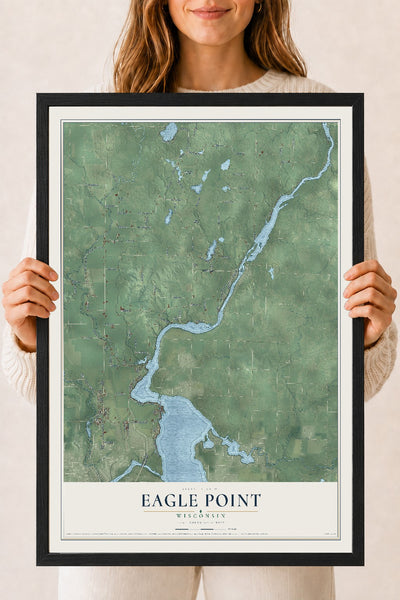 Map of Eagle Point, Wisconsin, 18 x 24 inch print in a black wood frame