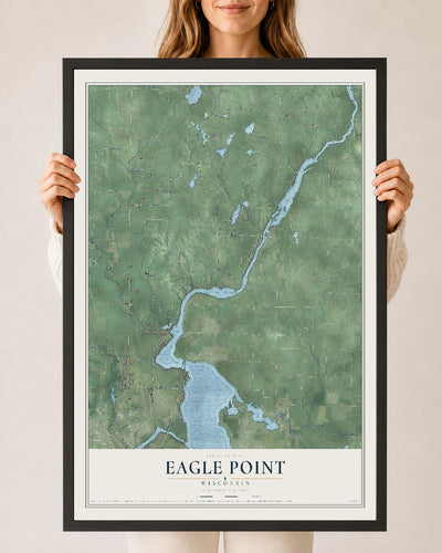 Map of Eagle Point, Wisconsin, 24 x 36 inch print in a black wood frame