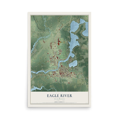 Map of Eagle River, Wisconsin, 12 x 18 inch unframed archival matte print