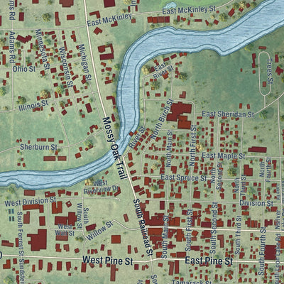 Close-up of the map of Eagle River, Wisconsin print showing street and building detail