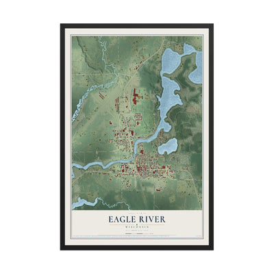 Map of Eagle River, Wisconsin, 12 x 18 inch print in a black wood frame