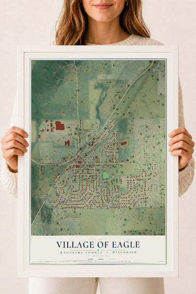 Map of Eagle, Wisconsin, 18 x 24 inch print in a white wood frame