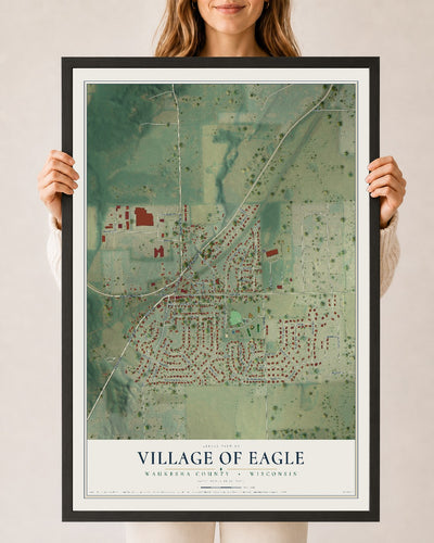 Map of Eagle, Wisconsin, 24 x 36 inch print in a black wood frame