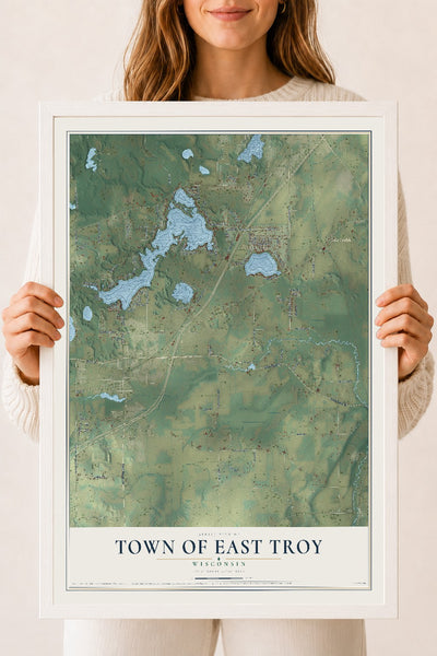 Map of the Town of East Troy, Wisconsin, 18 x 24 inch print in a white wood frame