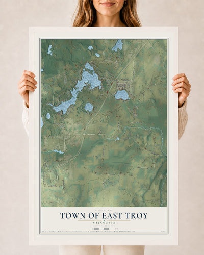 Map of the Town of East Troy, Wisconsin, 24 x 36 inch print in a white wood frame