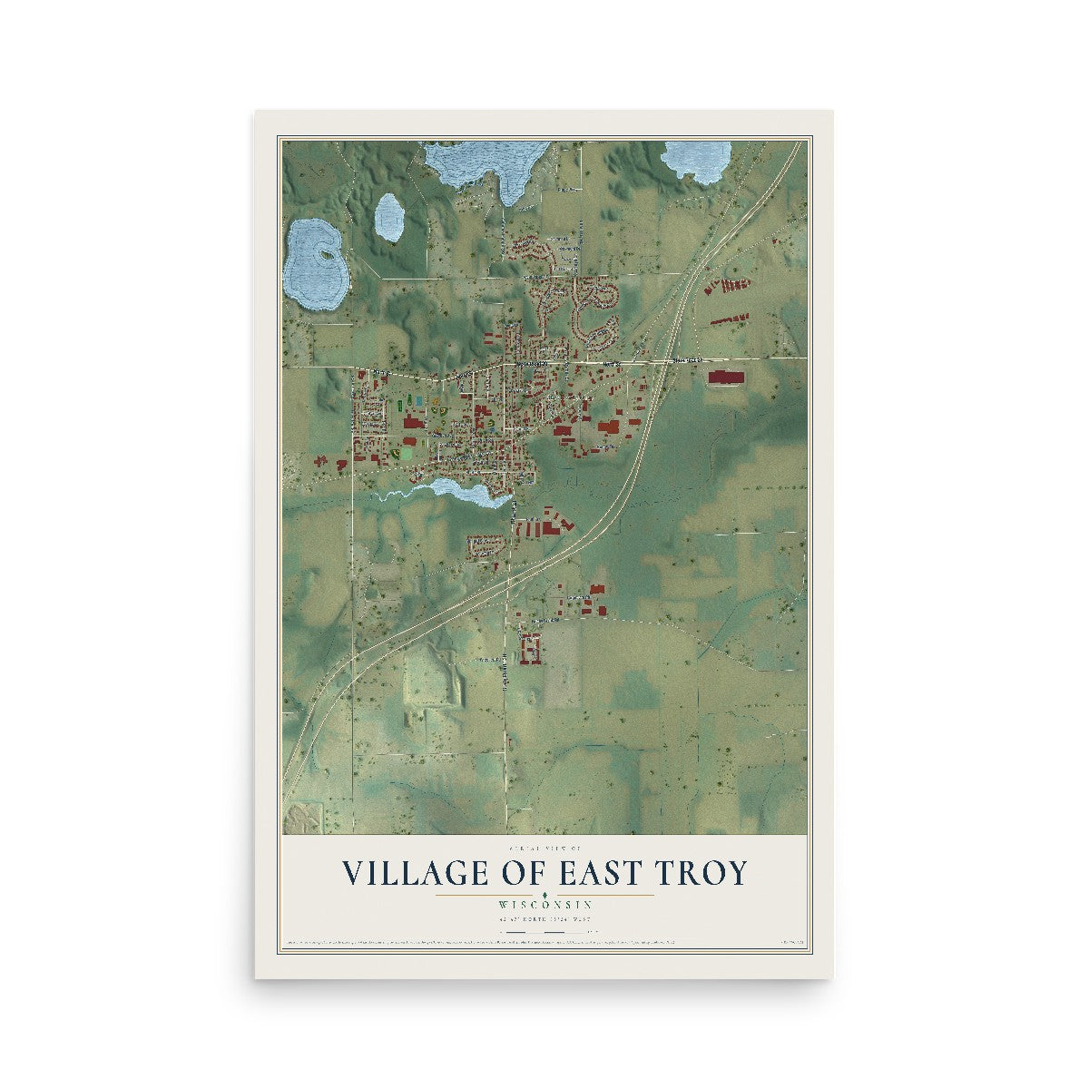 Map of East Troy, Wisconsin, 12 x 18 inch unframed archival matte print
