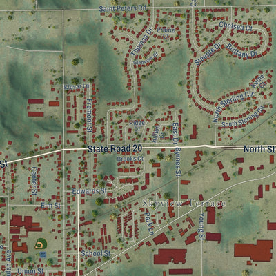 Close-up of the map of East Troy, Wisconsin print showing street and building detail