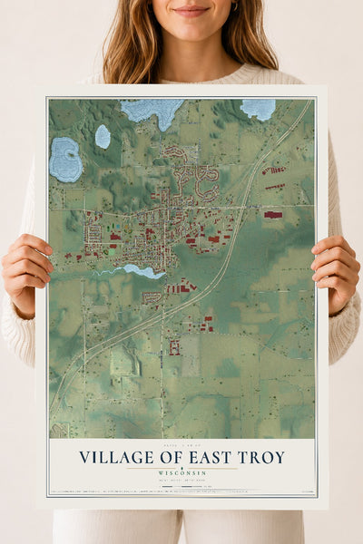 Map of East Troy, Wisconsin, 18 x 24 inch unframed archival matte print