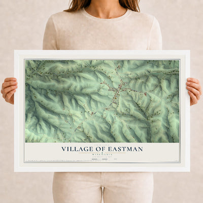 Map of Eastman, Wisconsin, 12 x 18 inch print in a white wood frame