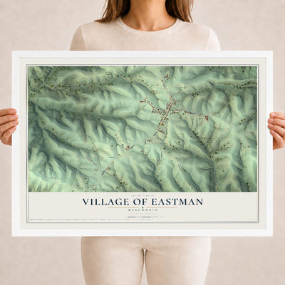 Map of Eastman, Wisconsin, 18 x 24 inch print in a white wood frame
