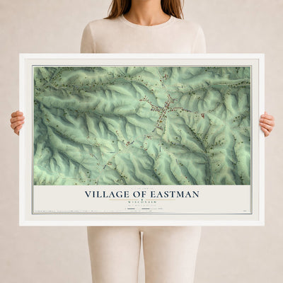 Map of Eastman, Wisconsin, 24 x 36 inch print in a white wood frame