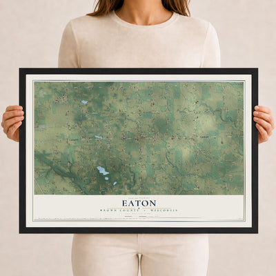 Map of Eaton, Brown County, Wisconsin, 12 x 18 inch print in a black wood frame