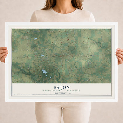 Map of Eaton, Brown County, Wisconsin, 18 x 24 inch print in a white wood frame