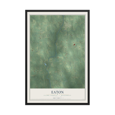 Map of Eaton, Clark County, Wisconsin, 12 x 18 inch print in a black wood frame