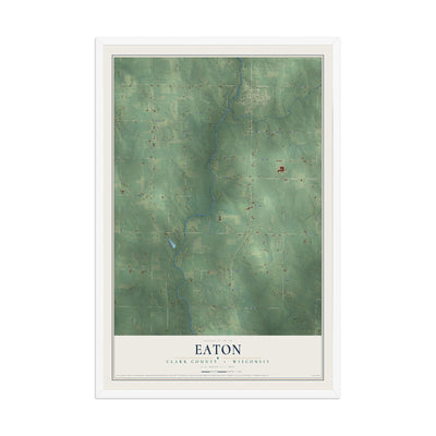 Map of Eaton, Clark County, Wisconsin, 12 x 18 inch print in a white wood frame