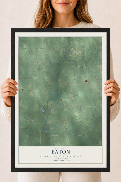 Map of Eaton, Clark County, Wisconsin, 18 x 24 inch print in a black wood frame
