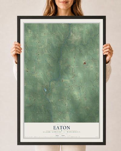 Map of Eaton, Clark County, Wisconsin, 24 x 36 inch print in a black wood frame