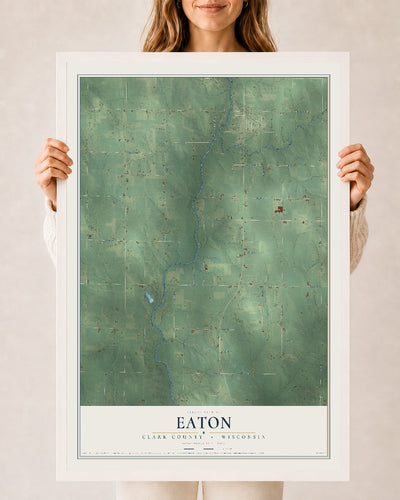 Map of Eaton, Clark County, Wisconsin, 24 x 36 inch print in a white wood frame