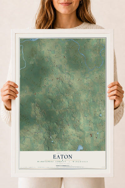 Map of Eaton, Manitowoc County, Wisconsin, 18 x 24 inch print in a white wood frame