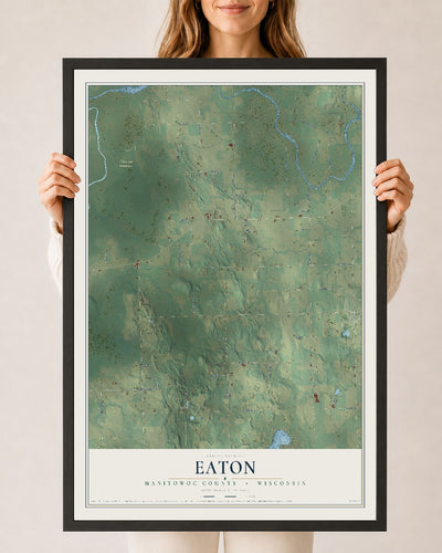 Map of Eaton, Manitowoc County, Wisconsin, 24 x 36 inch print in a black wood frame