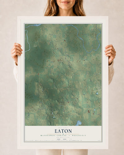 Map of Eaton, Manitowoc County, Wisconsin, 24 x 36 inch print in a white wood frame